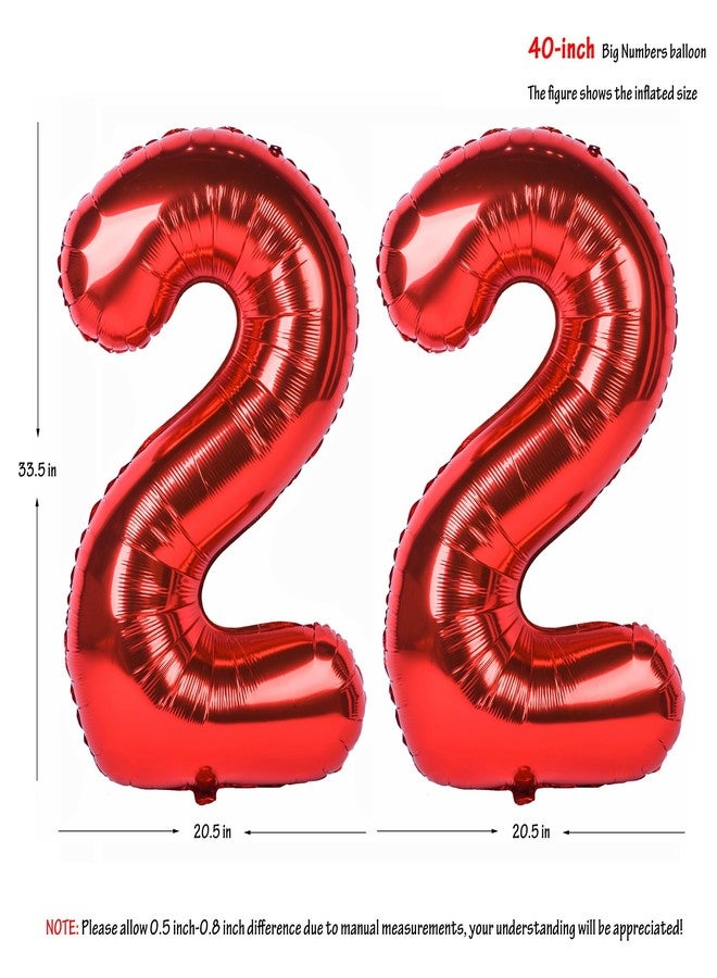 CHANGZHONG 40 inch red number 22 balloon giant helium polyester film 22th birthday girl boy self inflating digit twenty-two for anniversary celebration baby shower New Year engagement party decoration - Image 2